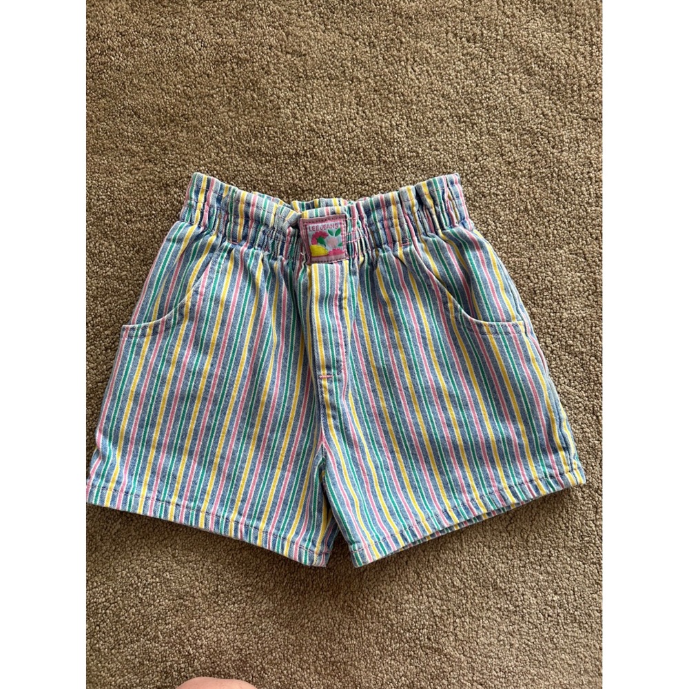 Vintage Lee Jeans Kids Striped Denim Shorts Retro size 4T Made in USA